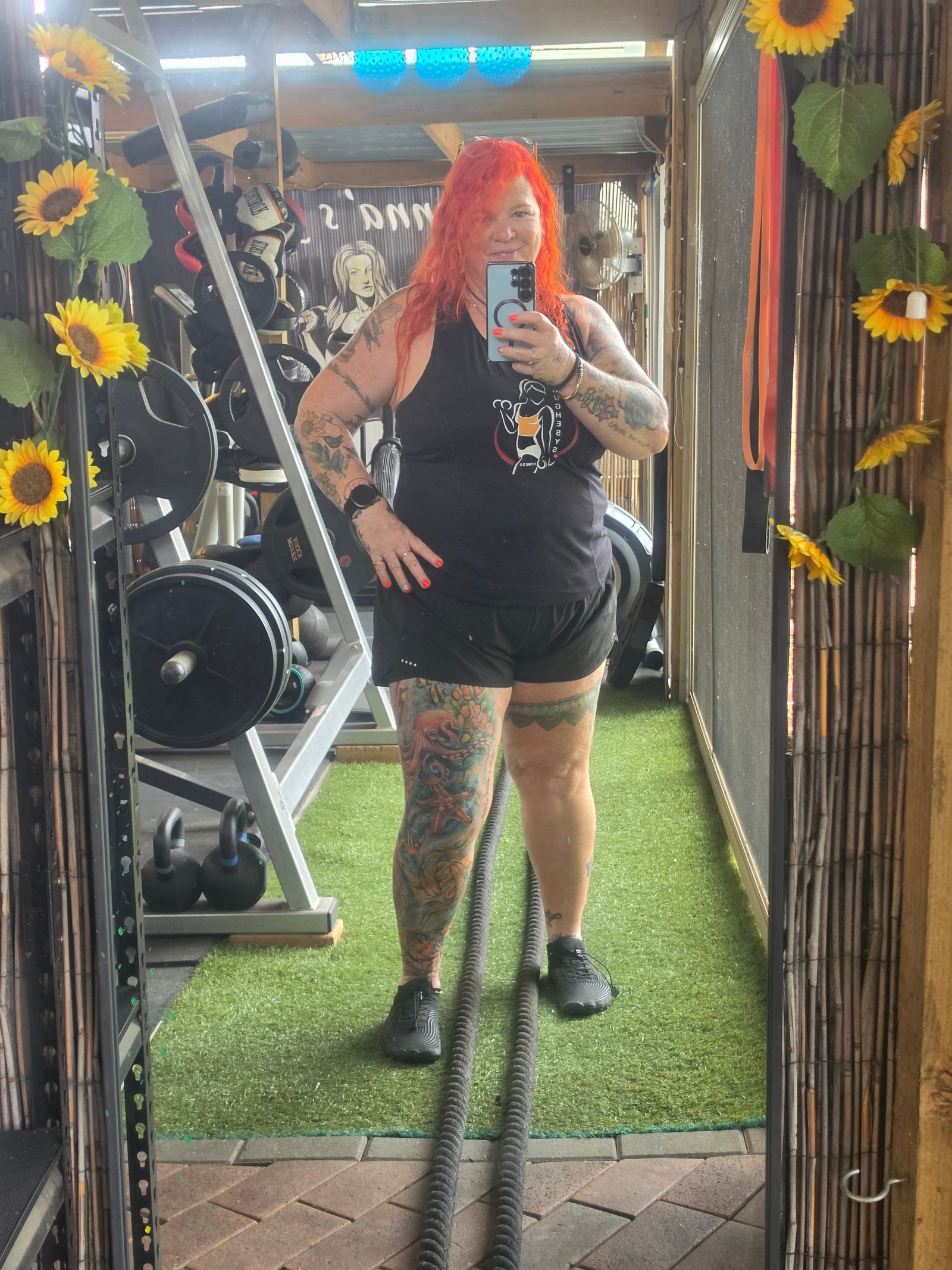 Donna at her home fitness gym in Redbank
